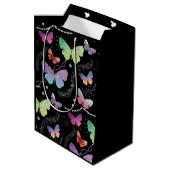 紫エレガントと青の明るい蝶 ミディアムペーパーバッグ (裏面アングル)