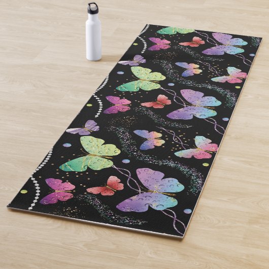 紫エレガントと青の明るい蝶 ヨガマット (インサイチュ)