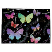 紫エレガントと青の明るい蝶 ラージペーパーバッグ (裏面)