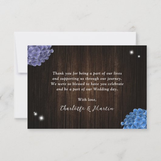紫エレガントと青の木素朴のフローラ結婚 サンキューカード (裏面)