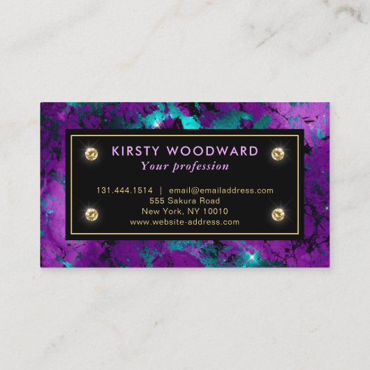 紫エレガントと青の銀河系大理石 名刺 (裏面)