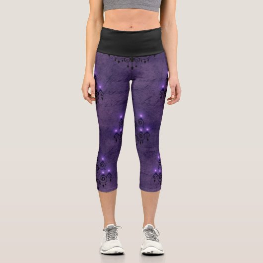 紫エレガントと黒のゴシック色のシャンデリア カプリレギンス (正面)