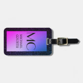 紫エレガントと黒のメタリックモノグラムの名 ラゲッジタグ (正面横)