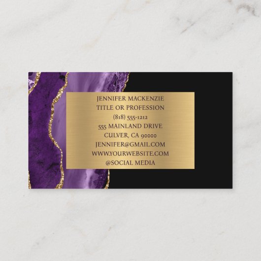 紫エレガントと黒の金ゴールド瑪瑙の名刺 名刺 (裏面)