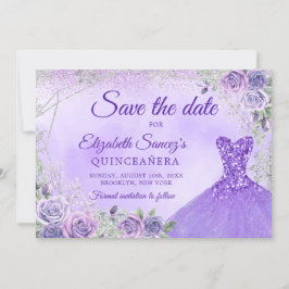 紫エレガントのクリスマスMis Quince日付を保存 招待状