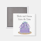 紫エレガントのケーキの日付の保存 マグネット (正面/裏面)