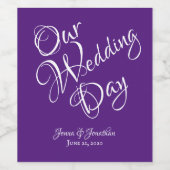 紫エレガントのスクリプ結婚ト ワインラベル (シングルラベル)