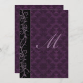 紫エレガントのダマスクの結婚式 招待状 (正面/裏面)