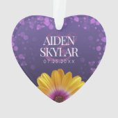 紫エレガントのデイジーと金のグリッター結婚 オーナメント (裏面)