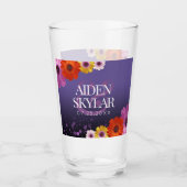 紫エレガントのデイジーと金のグリッター結婚 タンブラーグラス (正面)