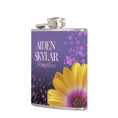 紫エレガントのデイジーと金のグリッター結婚 フラスク (左)