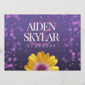 紫エレガントのデイジーと金のグリッター結婚 プログラム (裏面)