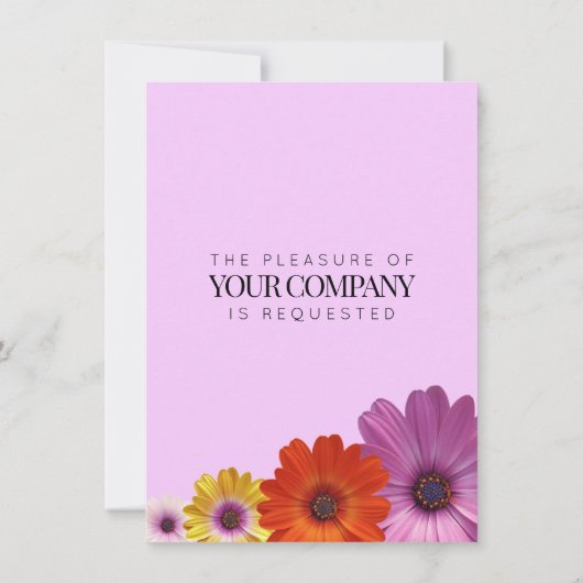 紫エレガントのデイジーと金のグリッター結婚 招待状 (裏面)