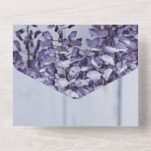 紫エレガントのバラの木のフローラ結婚の花 オールインワン招待状 (裏面)