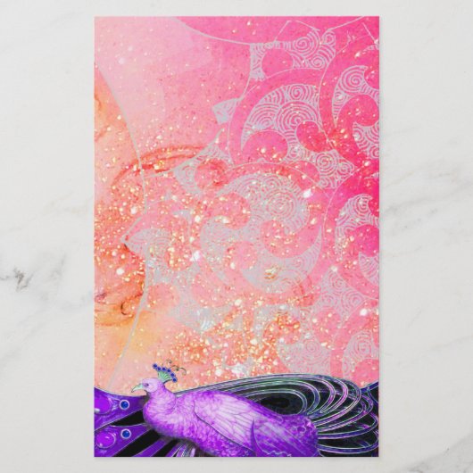 紫エレガントのピンク色のきらめく明るい赤紫色 便箋 (正面)