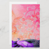 紫エレガントのピンク色のきらめく明るい赤紫色 便箋 (正面/裏面)