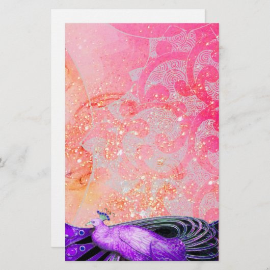 紫エレガントのピンク色のきらめく明るい赤紫色 便箋 (正面/裏面)