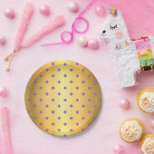 紫エレガントのフェイク金ゴールド水玉模様 ペーパープレート (パーティー)