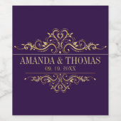 紫エレガントのフレパーソナライズされたーム結婚 ワインラベル (シングルラベル)