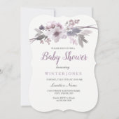 紫エレガントのフローラの女の子または男の子のシャワー 招待状 (正面)