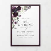 紫エレガントのフローラの水の色の結婚食事 三つ折り招待状 (カバー)