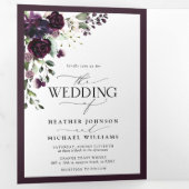 紫エレガントのフローラの水の色の結婚食事 三つ折り招待状 (内部最初)