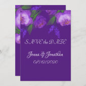 紫エレガントのフローラス結婚クリプト セーブザデート (正面/裏面)