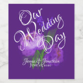 紫エレガントのフローラス結婚クリプト ワインラベル (シングルラベル)