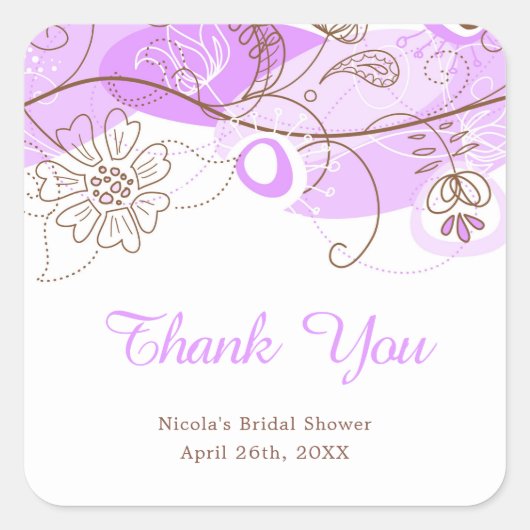 紫エレガントのフローラツイストブライダルシャワー スクエアシール (正面)