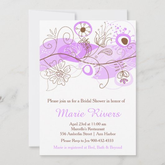 紫エレガントのフローラツイストブライダルシャワー 招待状 (正面)