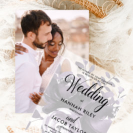 紫エレガントのフローラ書結婚の アクリル招待状