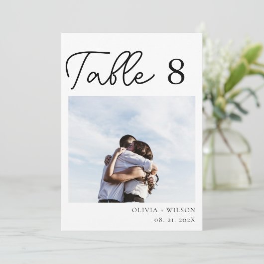 紫エレガントのフローラ結婚のフォトテーブル番号 招待状 (スタンド正面)