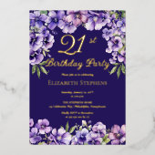紫エレガントのフローラ21歳の誕生日パーティー 箔招待状 (正面)