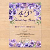 紫エレガントのフローラ40歳の誕生日パーティー アクリル招待状 (正面)