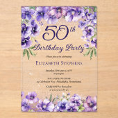 紫エレガントのフローラ50th誕生日パーティー アクリル招待状 (正面)