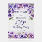 紫エレガントのフローラ60th誕生日パーティー アクリルサイン (正面)