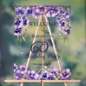 紫エレガントのフローラ60th誕生日パーティー アクリルサイン (ニュートラル)