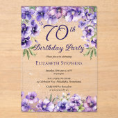 紫エレガントのフローラ70th誕生日パーティー アクリル招待状 (正面)