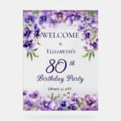 紫エレガントのフローラ80th誕生日パーティー アクリルサイン (正面)