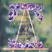 紫エレガントのフローラ80th誕生日パーティー アクリルサイン (ニュートラル)