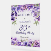 紫エレガントのフローラ80th誕生日パーティー アクリルサイン (傾斜)