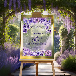 紫エレガントのフローラ80th誕生日パーティー アクリルサイン