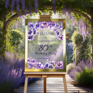 紫エレガントのフローラ80th誕生日パーティー アクリルサイン