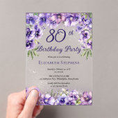 紫エレガントのフローラ80th誕生日パーティー アクリル招待状 (インサイチュ (ポータブル))