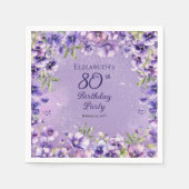 紫エレガントのフローラ80th誕生日パーティー スタンダードカクテルナプキン (正面)