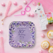 紫エレガントのフローラ80th誕生日パーティー ペーパープレート (パーティー)