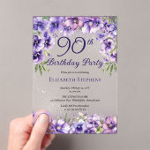 紫エレガントのフローラ90th誕生日パーティー アクリル招待状 (インサイチュ (ポータブル))