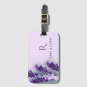 紫エレガントのラバンダーのモノグラムの花 ラゲッジタグ (正面縦)