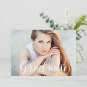 紫エレガントの写真卒業スクリプト 案内状 (スタンド正面)