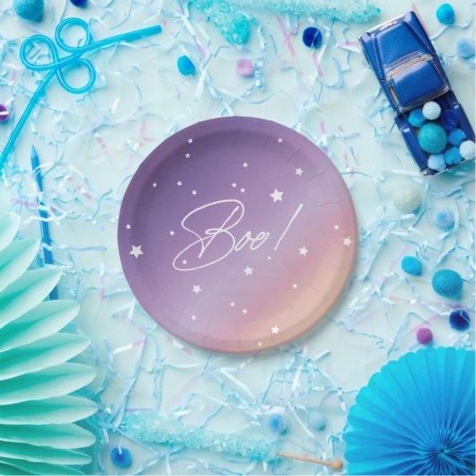 紫エレガントの夕焼けブー！ハローウィンパーティ ペーパープレート (パーティー)